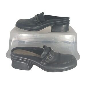 St Johns Bay Black Leather‎ Mule Clogs Block Heel Casual Shoes Womens Size 7M